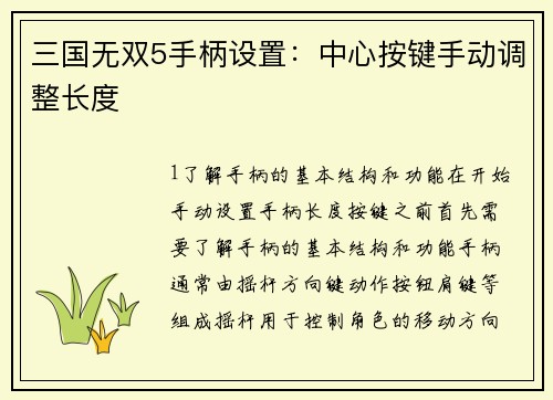 三国无双5手柄设置：中心按键手动调整长度